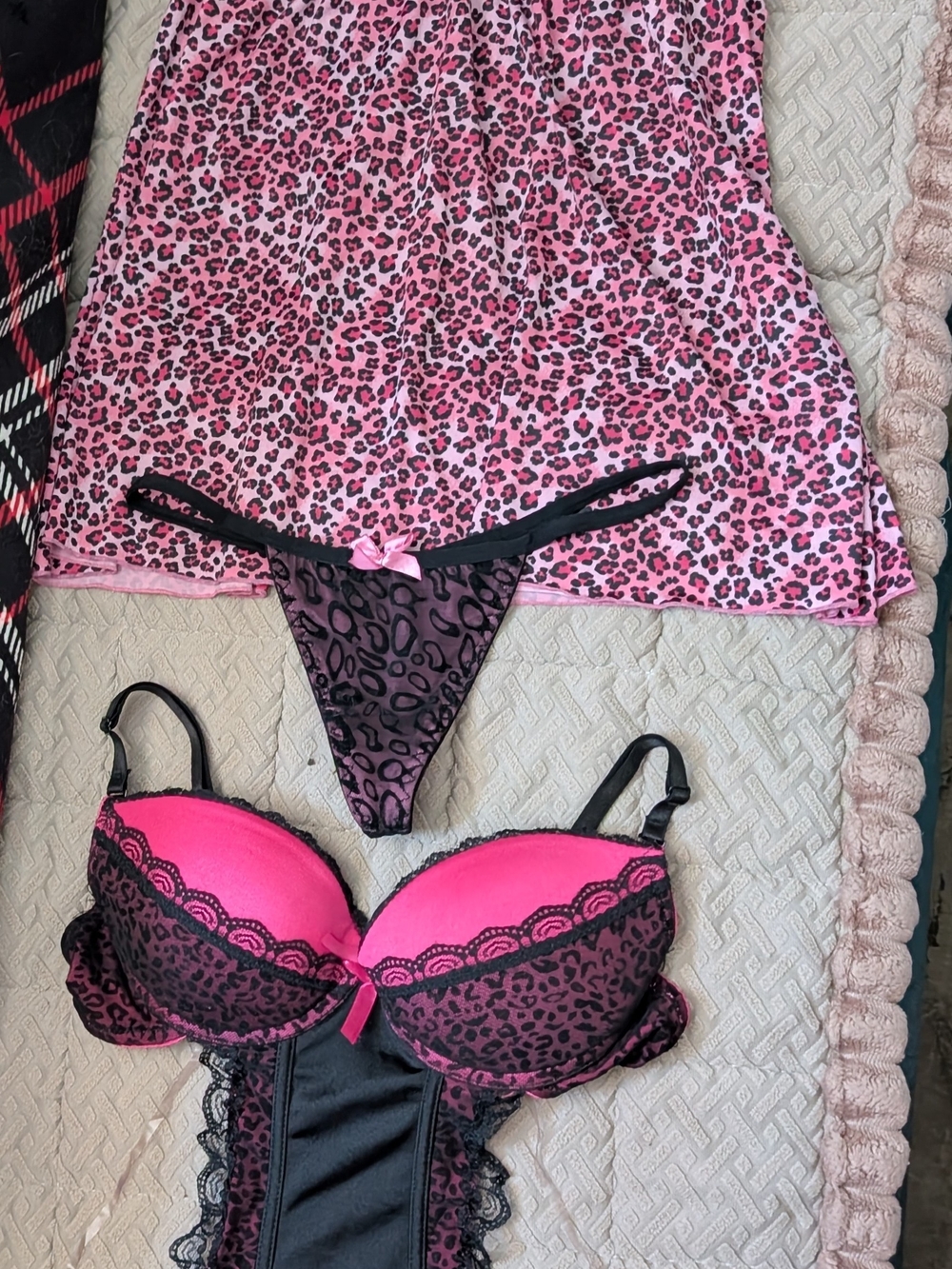 Bundle Of Rampage And Body Rage Pink and Black Leopard Chemise & Playboy Thongs